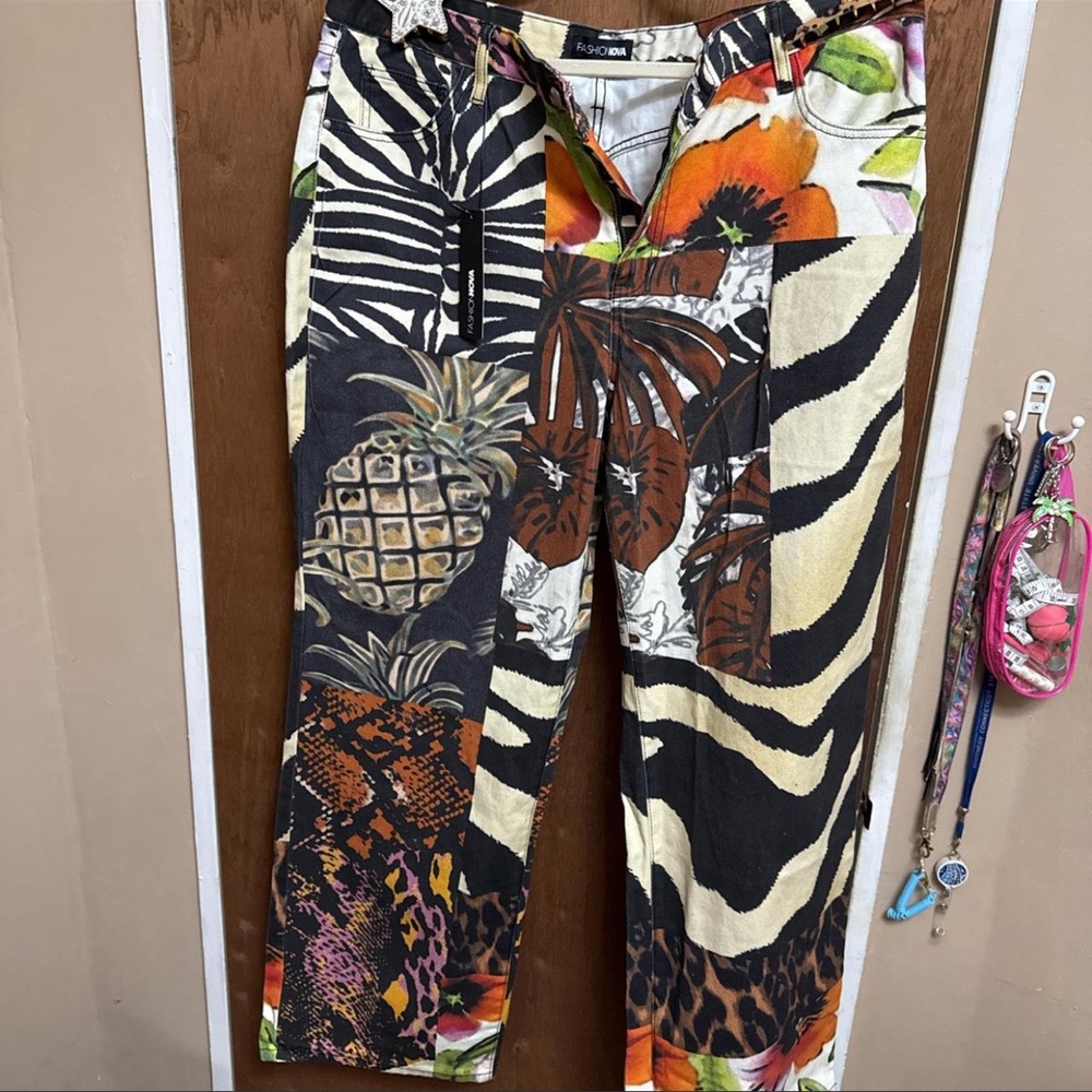 Eclectic Patchwork Printed Jeans with Pineapple &… - image 2